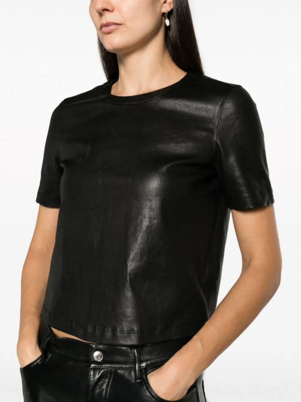 Zadig & Voltaire Tas Crew-neck Leather T-shirt Black Size Medium